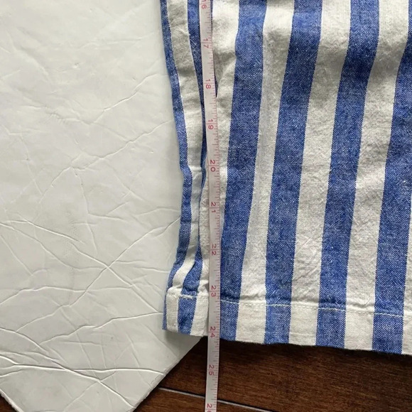 J Crew Factory linen blend paper bag waist striped pants Size 0 Blue White - Picture 9 of 13